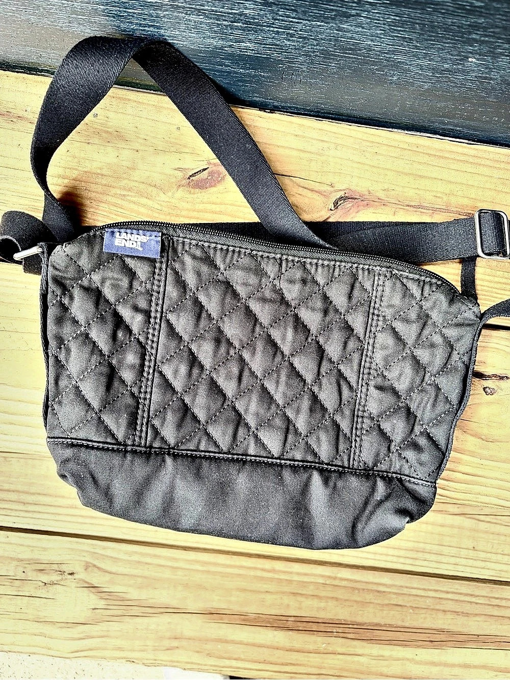 Lands' End Cotton Quilted Crossbody Bag Black